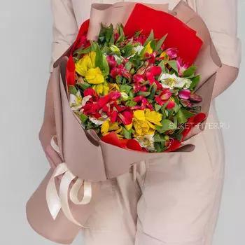 Букет Ярких Альстромерий Микс в Матовой упаковке