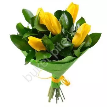 Букетик из 5-ти тюльпанов с Рускусом (5шт.) в Фетре