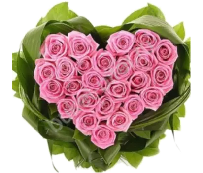 Композиция из 25 розовых роз в форме сердца