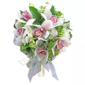 Свадебный букет из цимбидиума и фрезий