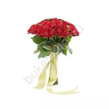 Свадебный букет из красных роз с лентой