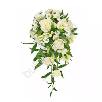 Свадебный букет из лизиантуса, роз и фрезий