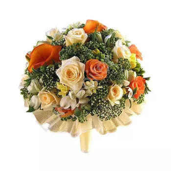 Свадебный букет из оранжевых и белых роз