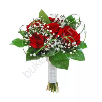 Свадебный букет из роз и гипсофила