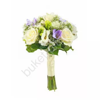 Свадебный букет из желтых и белых фрезий