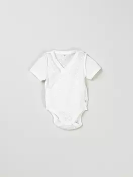 Боди-кимоно с коротким рукавом "Молоко" из ажурного хлопка 0+