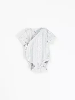 Боди-кимоно с коротким рукавом "Жемчуг" из ажурного хлопка 0+