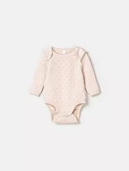 Боди с длинным рукавом "Нюд" из ажурного хлопка 0+