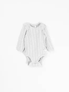 Боди с длинным рукавом "Жемчуг" из ажурного хлопка 0+