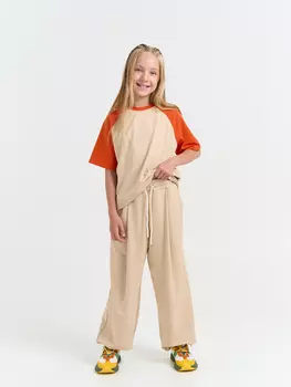 Джоггеры оверсайз облегченные "Крем-брюле" с карманами 7+