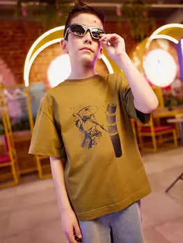 Футболка оверсайз "Хаки" с принтом 7+