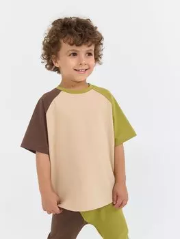 Футболка оверсайз Колор блок "Крем-брюле/Шоколад"