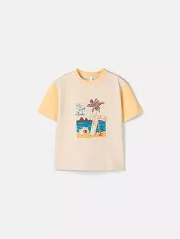 Футболка оверсайз "Крем-брюле/Абрикос" с принтом