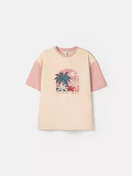 Футболка оверсайз "Крем-брюле/Пудра" с принтом 7+