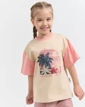 Футболка оверсайз "Крем-брюле/Пудра" с принтом