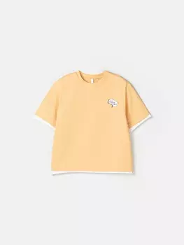 Футболка оверсайз с контрастной отделкой "Абрикос" с принтом