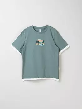 Футболка с контрастной отделкой "Полынь" с принтом 7+