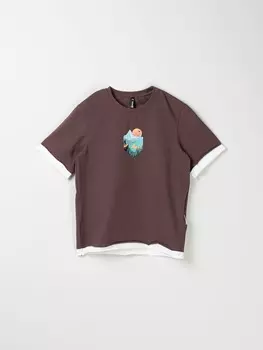 Футболка с контрастной отделкой "Шоколад" с принтом 7+