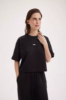 Футболка укороченная из плотного трикотажа "Уголь" женская