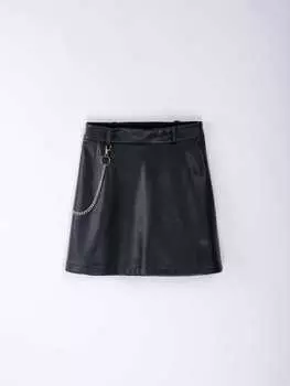 Юбка из экокожи с цепочкой "УГОЛЬ" подростковая