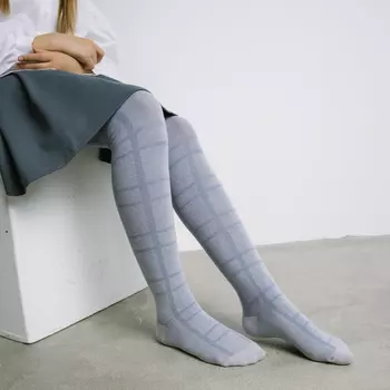 Колготки с узором клетка "Серо-синие" подростковые