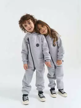 Комбинезон-косуха с капюшоном "Серый меланж" утепленный