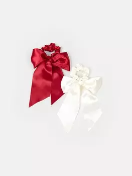 Комплект атласных бантов "Бордо/Молоко" 2шт.