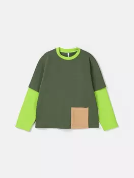 Лонгслив Колор блок "Хаки" с карманом 7+