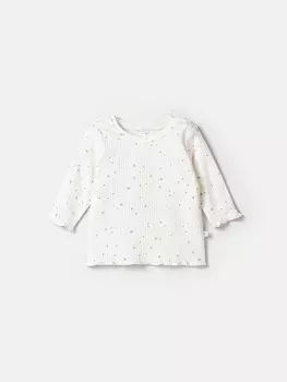 Лонгслив с волнистым краем "Бежевые звезды" в рубчик 0+