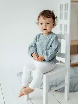 Лонгслив в рубчик "Незабудки" с объемными рукавами 0+