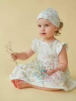 Платье хлопковое с крылышками "Летний букет" 0+