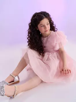 Платье из фатина с пышной юбкой "Пудра"