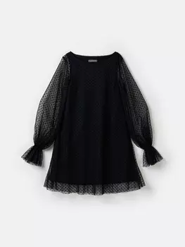 Платье с длинным рукавом из фатина "Уголь" 7+