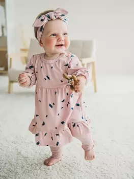 Платье с оборкой "Дымчатая роза" 0+