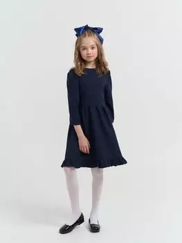Платье с рюшей "Темно-синее" 7+