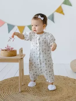 Ромпер муслиновый с рукавом-фонариком "Полевые цветы" 0+