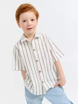 Рубашка хлопковая "Полоска Уголь" с коротким рукавом