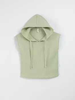 Рубашка муслиновая без рукавов с капюшоном "Шалфей" 7+