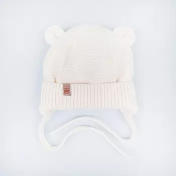 Шапка хлопковая однослойная с ушками на подкладе "Молоко" на завязках 0+