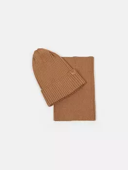 Шапка и снуд хлопковые однослойные "Песок" 0+