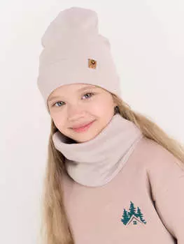 Шапка и снуд трикотажные двухслойные "Серая дымка"