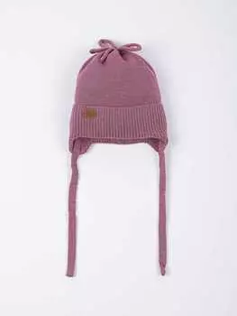 Шапка из смесовой шерсти "Вереск" на завязках 0+