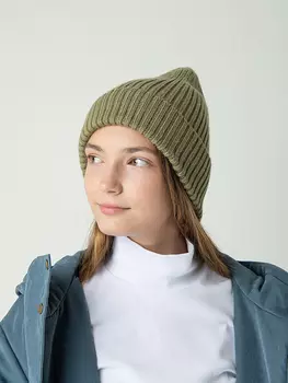 Шапка свечка из смесовой шерсти однослойная с отворотом "ОЛИВА" подростковая