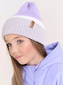 Шапка тыква из смесовой шерсти однослойная Колор блок "Сирень"