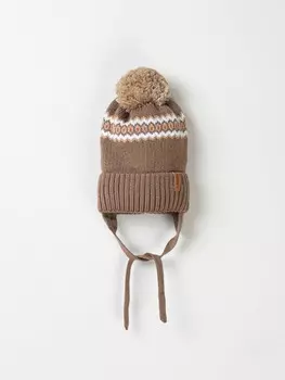 Шапка зимняя из смесовой шерсти с флисовым подкладом "Какао" на завязках