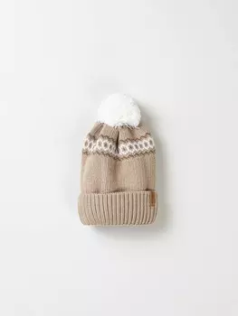 Шапка зимняя из смесовой шерсти с флисовым подкладом "Экрю" 7+