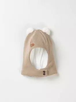 Шлем зимний из смесовой шерсти "Экрю" на кнопках 0+