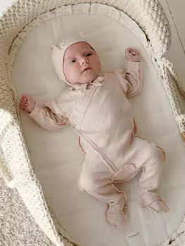 Слип на кнопках с крылышками "Нюд" из ажурного хлопка 0+