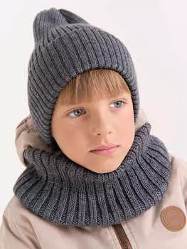 Снуд из смесовой шерсти "Графит" вертикальная вязка