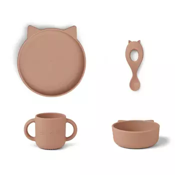 Набор детской посуды LIEWOOD "Кот", темно-розовый, baby